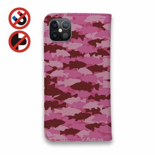 【手帳型ベルトなし】【Stick Case】HEDGEHOG STUDIO　迷彩柄　ブラックバス　バブルガムピンク