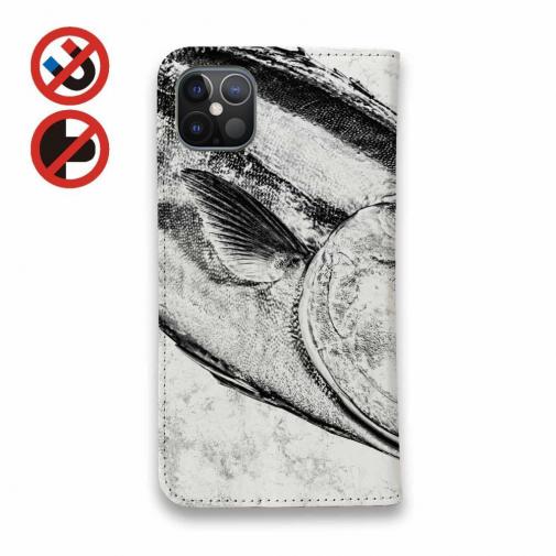 【手帳型ベルトなし】【Stick Case】鰤(ブリ)　墨絵風　白