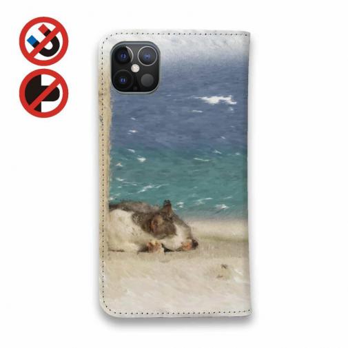 【手帳型ベルトなし】【Stick Case】南の島の青い海と猫