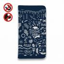 【手帳型ベルトなし】【Stick Case】ビンテージなイラスト　ブルー