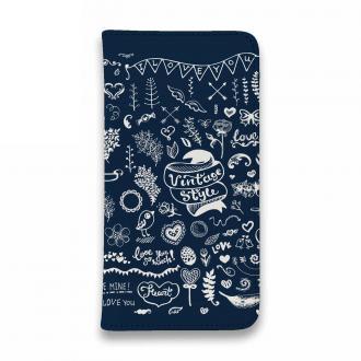 【手帳型ベルトなし】【Stick Case】ビンテージなイラスト　ブルー