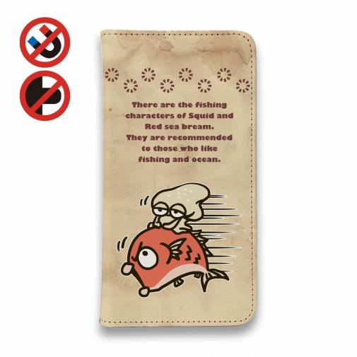 【手帳型ベルトなし】【Stick Case】マダイ&イカ ビンテージバージョン