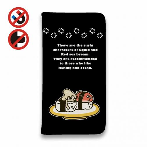 【手帳型ベルトなし】【Stick Case】マダイ&イカ ブラック&ホワイトバージョン