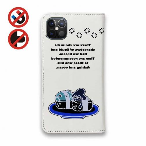 【手帳型ベルトなし】【Stick Case】マダイ&イカ　ブラック&ホワイトバージョン