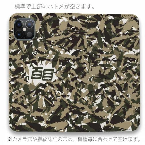 【手帳型ベルトなし】【Stick Case】百目ロゴ　迷彩ネイビーブラウン
