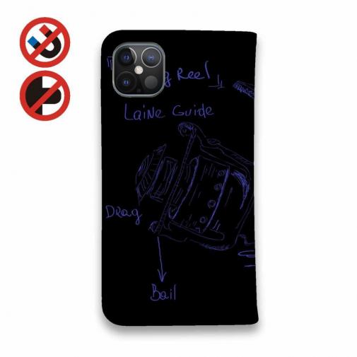 【手帳型ベルトなし】【Stick Case】リールの解説　手書き風　ブラック