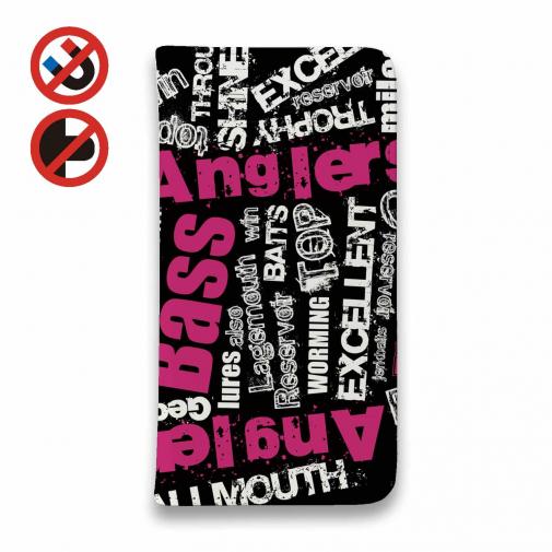 【手帳型ベルトなし】【Stick Case】BASS テキストデザイン　ショッキングピンク