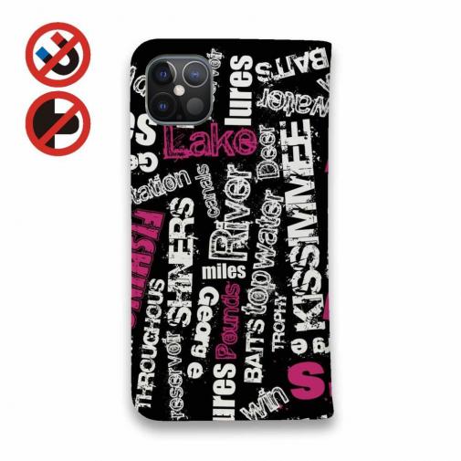 【手帳型ベルトなし】【Stick Case】BASS テキストデザイン　ショッキングピンク