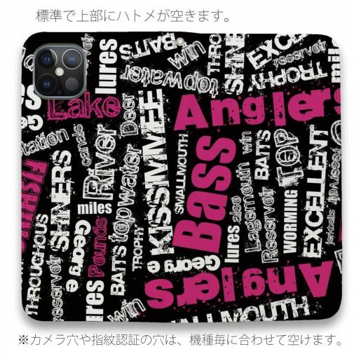 【手帳型ベルトなし】【Stick Case】BASS テキストデザイン　ショッキングピンク