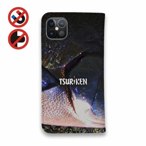 【手帳型ベルトなし】【Stick Case】オナガと釣研ロゴ