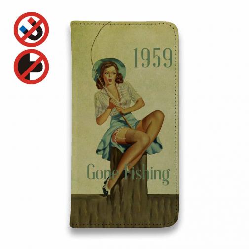 【手帳型ベルトなし】【Stick Case】Gone Fishing ビンテージバージョン