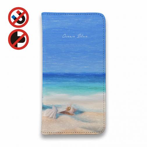 【手帳型ベルトなし】【Stick Case】オーシャンブルー　春の海辺
