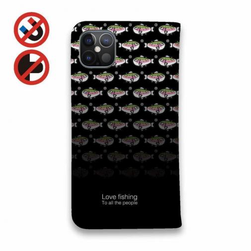 【手帳型ベルトなし】【Stick Case】【eucalyptus】グレ鱒　ブラック