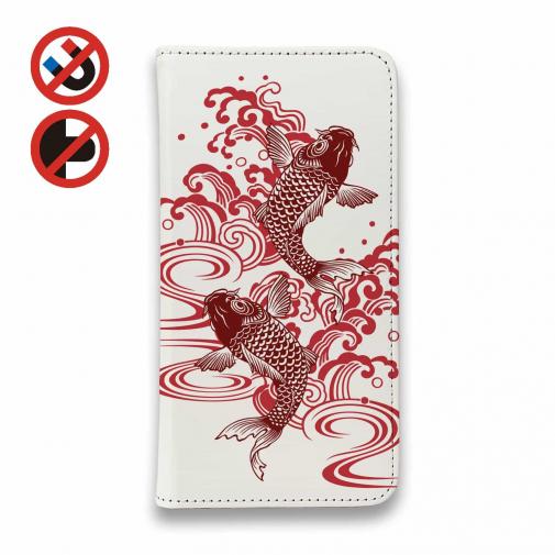 【手帳型ベルトなし】【Stick Case】タトゥー風昇り鯉　レッド&ホワイト