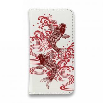 【手帳型ベルトなし】【Stick Case】タトゥー風昇り鯉　レッド&ホワイト