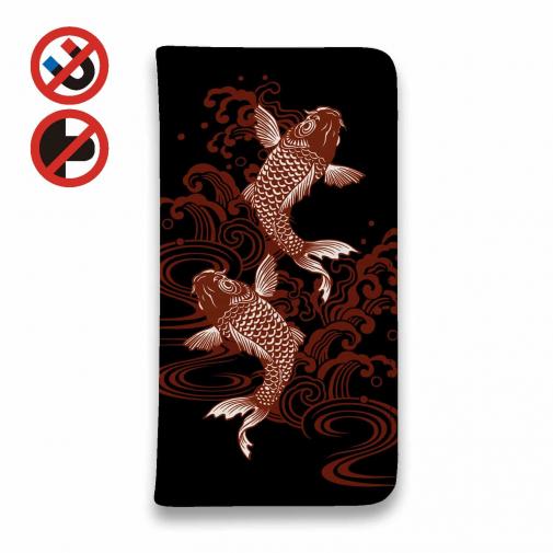 【手帳型ベルトなし】【Stick Case】タトゥー風昇り鯉　レッド&ブラック