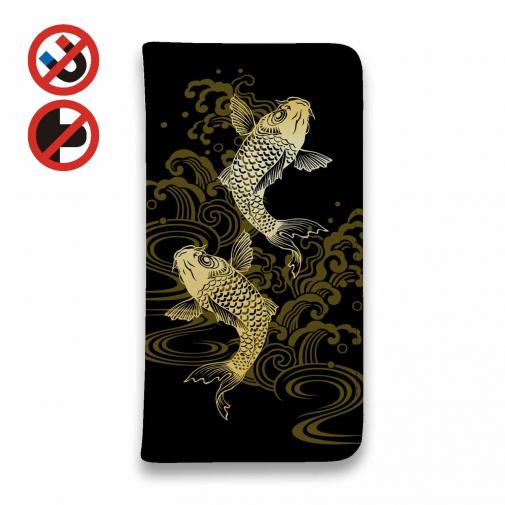 【手帳型ベルトなし】【Stick Case】タトゥー風昇り鯉　ゴールド&ブラック