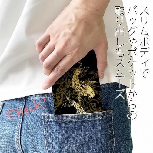 【手帳型ベルトなし】【Stick Case】タトゥー風昇り鯉　ゴールド&ブラック