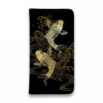 【手帳型ベルトなし】【Stick Case】タトゥー風昇り鯉　ゴールド&ブラック