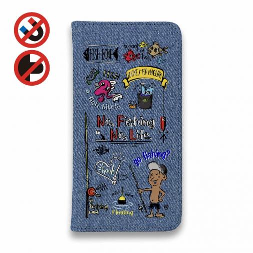 【手帳型ベルトなし】【Stick Case】【釣りざんまい】釣りが好きなんです_カラフルデニム風
