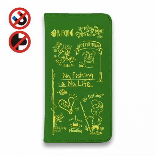 【手帳型ベルトなし】【Stick Case】【釣りざんまい】釣りが好きなんです_グリーン