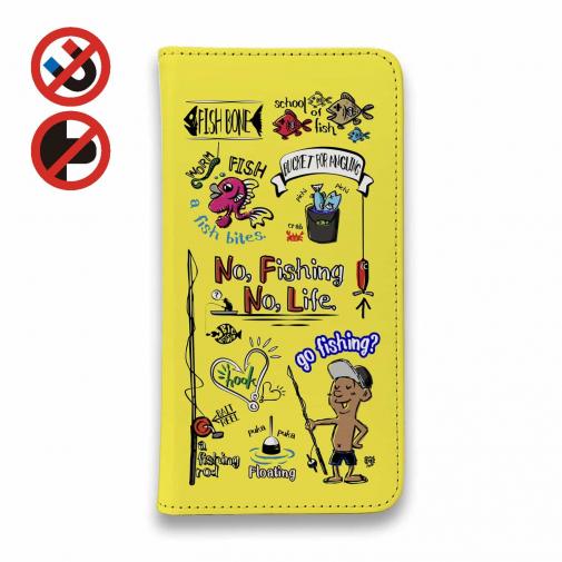【手帳型ベルトなし】【Stick Case】【釣りざんまい】釣りが好きなんです_カラフルイエロー
