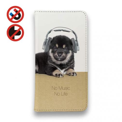 【手帳型ベルトなし】【Stick Case】黒柴（子犬）だってNo Music No Life