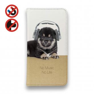 【手帳型ベルトなし】【Stick Case】黒柴（子犬）だってNo Music No Life