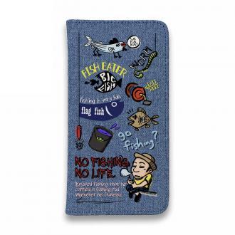 【手帳型ベルトなし】【Stick Case】【釣りざんまい】 釣り好きですがなにか?_カラフルデニム風