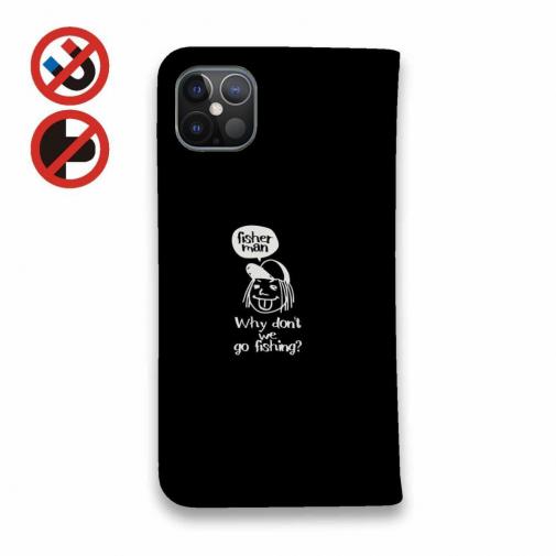 【手帳型ベルトなし】【Stick Case】【釣りざんまい】 一日釣りを楽しむアングラー_ブラック