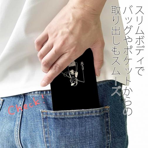 【手帳型ベルトなし】【Stick Case】【釣りざんまい】 一日釣りを楽しむアングラー_ブラック