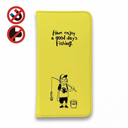【手帳型ベルトなし】【Stick Case】【釣りざんまい】 一日釣りを楽しむアングラー_イエロー