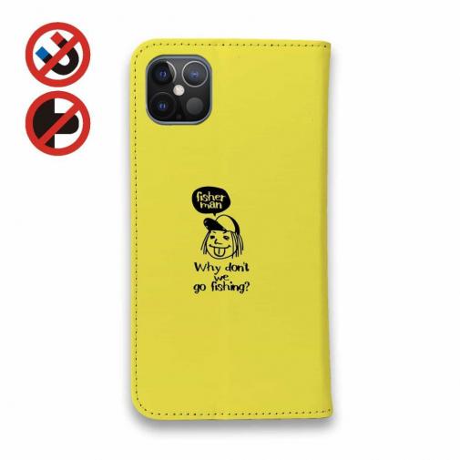 【手帳型ベルトなし】【Stick Case】【釣りざんまい】 一日釣りを楽しむアングラー_イエロー