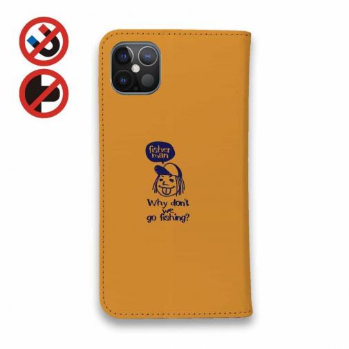 【手帳型ベルトなし】【Stick Case】【釣りざんまい】 一日釣りを楽しむアングラー_オレンジ