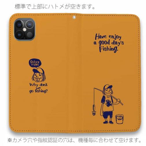 【手帳型ベルトなし】【Stick Case】【釣りざんまい】 一日釣りを楽しむアングラー_オレンジ