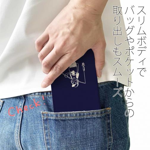 【手帳型ベルトなし】【Stick Case】【釣りざんまい】 一日釣りを楽しむアングラー_ネイビー