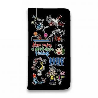 【手帳型ベルトなし】【Stick Case】【釣りざんまい】魚釣りに出かけよう!_カラフルブラック