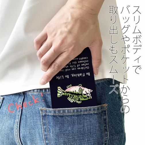 【手帳型ベルトなし】【Stick Case】【釣りざんまい】ドット絵のブラックバス_カラフルダークネイビー