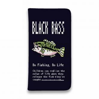 【手帳型ベルトなし】【Stick Case】【釣りざんまい】ドット絵のブラックバス_カラフルダークネイビー