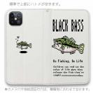 【手帳型ベルトなし】【Stick Case】【釣りざんまい】ドット絵のブラックバス カラフルホワイト