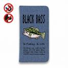 【手帳型ベルトなし】【Stick Case】【釣りざんまい】ドット絵のブラックバス_カラフルデニム風