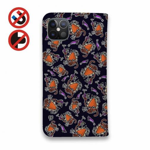 【手帳型ベルトなし】【Stick Case】【釣りざんまい】エギに釣られるアオリイカ_カラフルダークネイビー