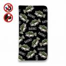 【手帳型ベルトなし】【Stick Case】【釣りざんまい】ドット絵のブラックバスがいっぱい_カラフルブラック