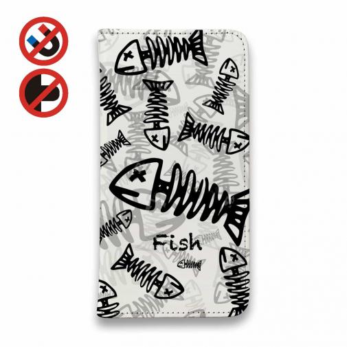 【手帳型ベルトなし】【Stick Case】ボーン・フィッシュ　ホワイト