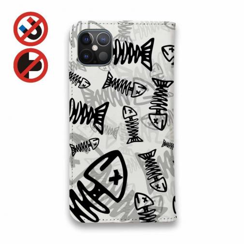 【手帳型ベルトなし】【Stick Case】ボーン・フィッシュ　ホワイト