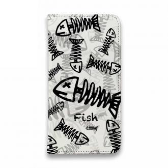【手帳型ベルトなし】【Stick Case】ボーン・フィッシュ　ホワイト