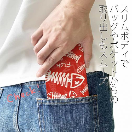 【手帳型ベルトなし】【Stick Case】ボーン・フィッシュ　レッド