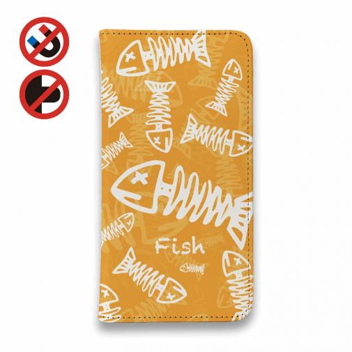 【手帳型ベルトなし】【Stick Case】ボーン・フィッシュ　オレンジ