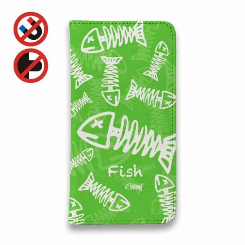 【手帳型ベルトなし】【Stick Case】ボーン・フィッシュ　グリーン