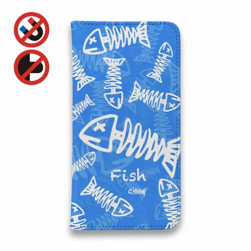 【手帳型ベルトなし】【Stick Case】ボーン・フィッシュ　ブルー